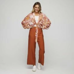 JB Jayson Brunsdon Tie Front Kimono Top Sunset