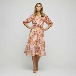 JB Jayson Brunsdon Wrap Front Midi Dress Sunset -women's clothing Sales 634848 C 0810 49