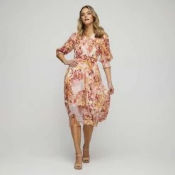 JB Jayson Brunsdon Wrap Front Midi Dress Sunset -women's clothing Sales 634848 C 0810 49 4