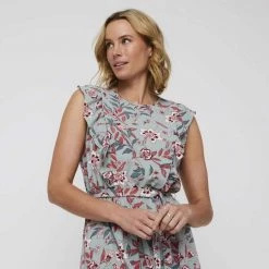 Khoko Smart Ruffle Detail Dress Sage Multicoloured -women's clothing Sales 634854 C 1300 79 3