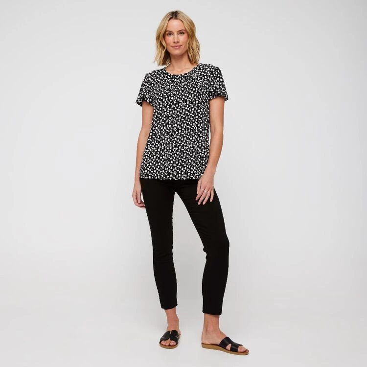 Khoko Smart Gathered Crew Neck Top Black & White 4 Khoko Smart Gathered Crew Neck Top Black & White - Image 2