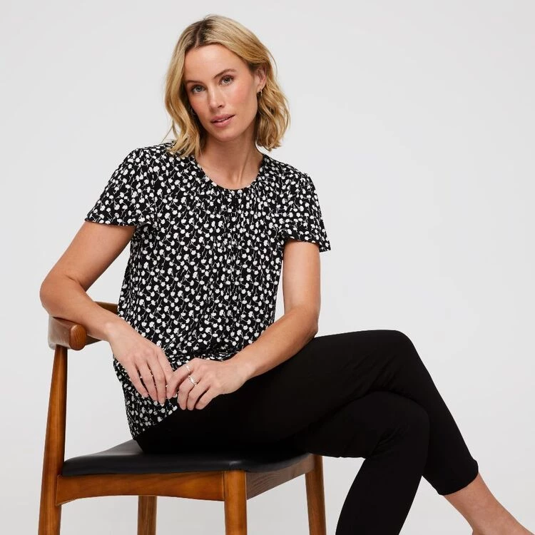 Khoko Smart Gathered Crew Neck Top Black & White 3 Khoko Smart Gathered Crew Neck Top Black & White