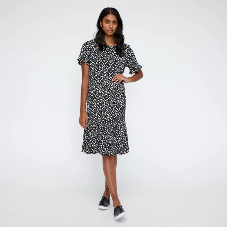 Khoko Smart Flounce Hem Tunic Dress Black & White 7 Khoko Smart Flounce Hem Tunic Dress Black & White - Image 5