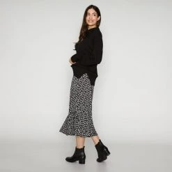 Khoko Smart Pull On Flounce Skirt Black & White