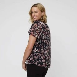 Khoko Smart Ruffle Neck Top Navy & Floral -women's clothing Sales 634862 C 1411 25 2