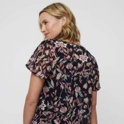 Khoko Smart Ruffle Neck Top Navy & Floral -women's clothing Sales 634862 C 1411 25 3