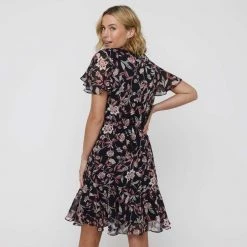 Khoko Smart Flutter Sleeve Ruffle Dress Navy & Floral -women's clothing Sales 634863 C 1411 25 2
