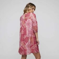 Leona Edmiston Ruby Balloon Sleeve Tunic Dress Pink & Orange -women's clothing Sales 634868 C 0650 32 2