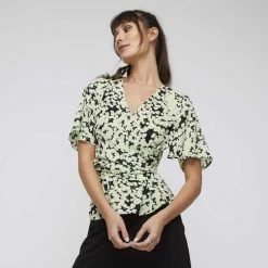 Stella Apple Ditsy Wrap Top Green Combo -women's clothing Sales 634882 C 1300 48