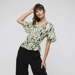 Stella Apple Ditsy Wrap Top Green Combo -women's clothing Sales 634882 C 1300 48 4