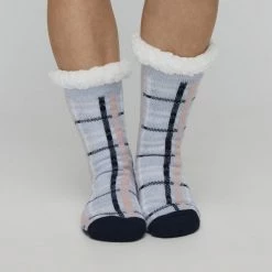 Underworks Heat Bods Sherpa Lined Socks Blue & Grey