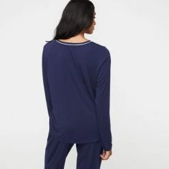 Sash & Rose Bamboo Curved Hem Long Sleeve Tee Navy