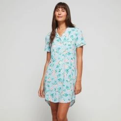 Sash & Rose Bamboo Button Thru Nightie Blue -women's clothing Sales 636702 C 0400 00