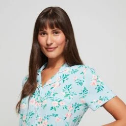 Sash & Rose Bamboo Button Thru Nightie Blue