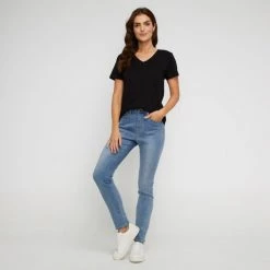 Khoko Basics Vee Neck Cotton Printed Tee Black -women's clothing Sales 639772 C 0001 00 3