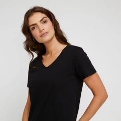 Khoko Basics Vee Neck Cotton Printed Tee Black