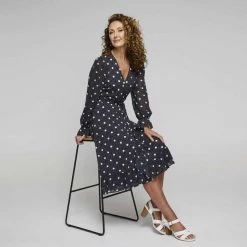 Jane Lamerton Jane Mock Wrap Dress Spot Print -women's clothing Sales 640553 C 0967 33