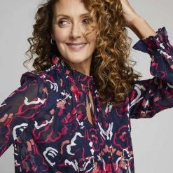 Jane Lamerton Ruffle Tie Neck Burnout Blouse Abstract Print Multicoloured Print -women's clothing Sales 640555 C 0964 40