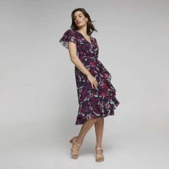 Jane Lamerton Ruffle Front Burnout Dress Abstract Print Multicoloured Print -women's clothing Sales 640556 C 0964 40 3