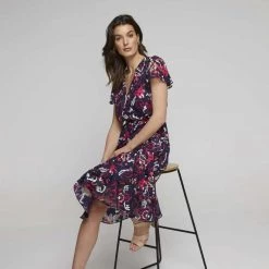 Jane Lamerton Ruffle Front Burnout Dress Abstract Print Multicoloured Print