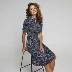 Jane Lamerton Tie Detail Jersey Dress Print & Pebble -women's clothing Sales 640559 C 0965 71 3