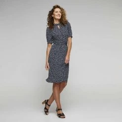 Jane Lamerton Tie Detail Jersey Dress Print & Pebble