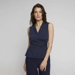 Jane Lamerton Drape Front Jersey Top Fr Navy