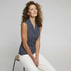 Jane Lamerton Drape Front Jersey Top Print & Pebble -women's clothing Sales 640565 C 0965 71 3