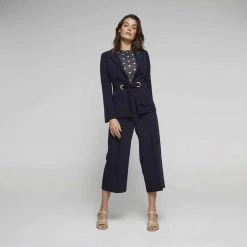 Jane Lamerton Metal Trim Tie Blazer Fr Navy -women's clothing Sales 640566 C 0410 44 10