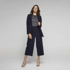 Jane Lamerton Metal Trim Tie Blazer Fr Navy -women's clothing Sales 640566 C 0410 44 4