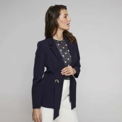 Jane Lamerton Metal Trim Tie Blazer Fr Navy -women's clothing Sales 640566 C 0410 44 5
