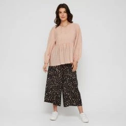 Khoko Collection Textured Peasant Top Mushroom -women's clothing Sales 641035 C 0252 20 3