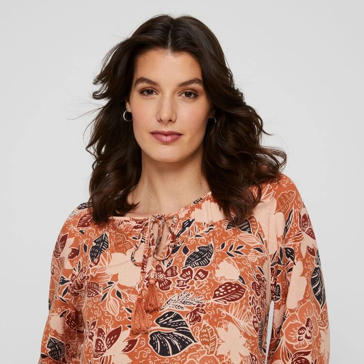 Khoko Collection Shirred Sleeve Blouse Floral 4 Khoko Collection Shirred Sleeve Blouse Floral - Image 2