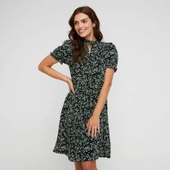 Khoko Smart Tie Neck Tunic Dress Firefly Black -women's clothing Sales 641093 C 0001 00