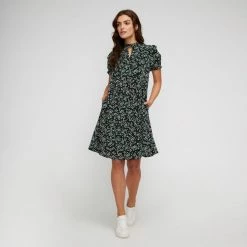 Khoko Smart Tie Neck Tunic Dress Firefly Black -women's clothing Sales 641093 C 0001 00 3