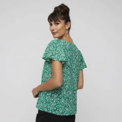 Khoko Smart Sweetheart Flutter Sleeve Top Firefly Print Jade -women's clothing Sales 641097 C 0312 47 2