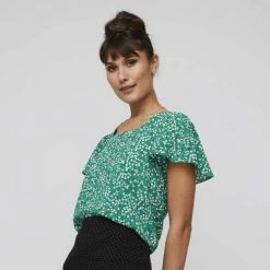 Khoko Smart Sweetheart Flutter Sleeve Top Firefly Print Jade -women's clothing Sales 641097 C 0312 47