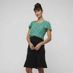 Khoko Smart Sweetheart Flutter Sleeve Top Firefly Print Jade -women's clothing Sales 641097 C 0312 47 3