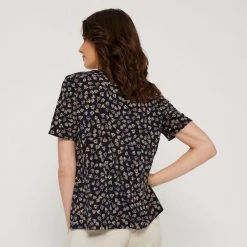 Savannah Vee Neck Jersey Top Black & Floral -women's clothing Sales 641843 C 1005 66 2