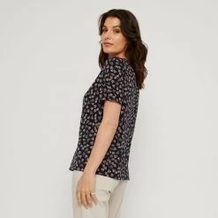 Savannah Vee Neck Jersey Top Black & Floral