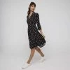 Khoko Smart V Neck F/Flare 3/4 Sleeve Dress Black & Print -women's clothing Sales BP634865001 blk prn 5