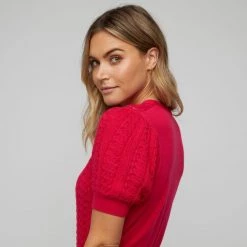 Leona Edmiston Ruby Puff Sleeve Pointelle Cardigan Hot Pink 10 Leona Edmiston Ruby Puff Sleeve Pointelle Cardigan Hot Pink -women's clothing Sales BP634867005 hot pink 2