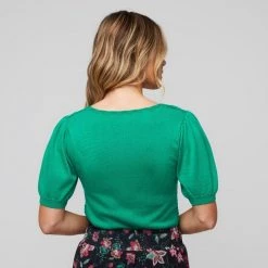 Leona Edmiston Ruby Square Neck Pointelle Knit Green -women's clothing Sales BP634869001 green 4