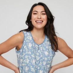 Sash & Rose Classics Cotton Knit Jersey Nightie Blue