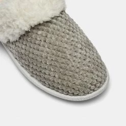 Sash & Rose Malibu Textured Plush Trim Slipper Grey