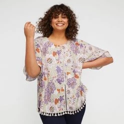 Khoko Plus Tassel Trim Top Floral -women's clothing Sales BP641039003 floral