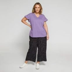 Khoko Plus Vee Neck Ruffle Tee Dusk -women's clothing Sales BP641041006 dusk 3