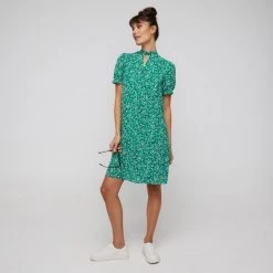 Khoko Smart Tie Neck Tunic Dress Firefly Jade