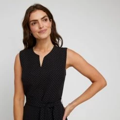 Khoko Smart Notch Neck Jacquard Dress Black Diam